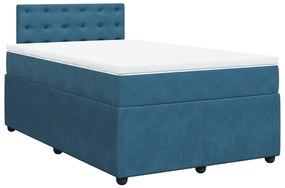 vidaXL Κρεβάτι Boxspring με Στρώμα Μπλε 120x190 εκ. Βελούδινο