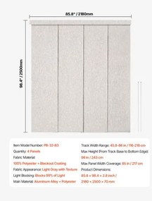 VEVOR Panel Track Blinds Extendable Track 116 to 218 cm W Trimmable Light Gray