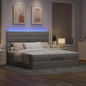 vidaXL Οθωμανικό κρεβάτι με στρώμα &amp; LEDs Taupe 180x200cm ύφασμα