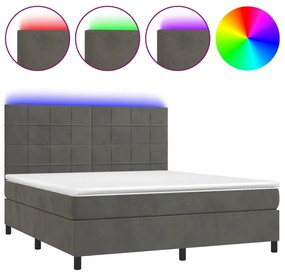 ΚΡΕΒΑΤΙ BOXSPRING ΜΕ ΣΤΡΩΜΑ &amp; LED ΣΚ. ΓΚΡΙ 160X200ΕΚ. ΒΕΛΟΥΔΙΝΟ 3136132