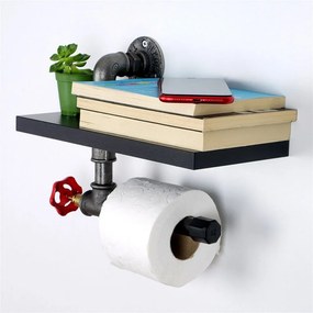 Χαρτοθήκη Μπάνιου Με Ράφι Boruraf241 268EVL1378 30x14x22 Black Kalune Design Mdf,Μέταλλο