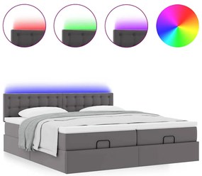 vidaXL Οθωμανικό κρεβάτι με στρώματα &amp; LEDs Γκρι Faux Leather