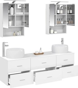 vidaXL Σετ Επίπλων Μπάνιου 5 pcs Λευκό Επεξεργασμένο Ξύλο και Γυαλί