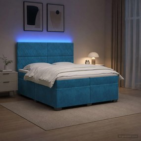 vidaXL Κρεβάτι box spring με στρώμα Μπλε 200 x 200 cm Βελούδο