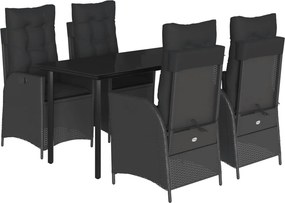 vidaXL Σετ Τραπεζαρίας Κήπου 5 Τεμαχίων Μαύρο Συνθ. Ρατάν με Μαξιλάρια