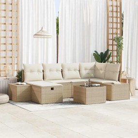 vidaXL Σετ Καναπέ Κήπου 7 pcs Μπεζ 55 x 62 x 69 εκ Πολυ ράταν