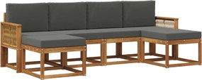 vidaXL Σειρά Καναπέ Εξωτερικού 6 pcs Φυσικό και Ανθρακί Πολυεστέρας