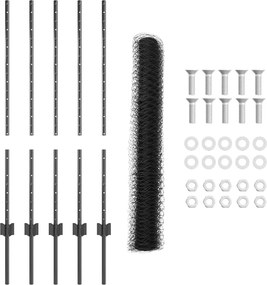 vidaXL Εξωτερική εξάγωνη περίφραξη με στήλη 10 x 0,8 μ Γκρι Δίχτυ