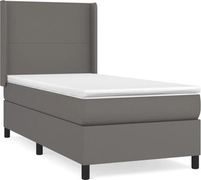 vidaXL Κρεβάτι Boxspring με Στρώμα Γκρι 90x190 εκ. από Συνθετικό Δέρμα