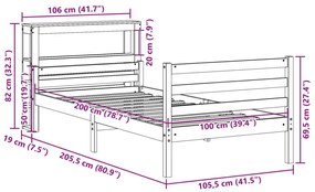 Πλαίσιο Κρεβατιού με Κεφαλάρι 100 x 200εκ. Μασίφ Ξύλο Πεύκου - Καφέ