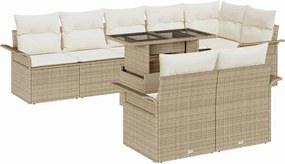 vidaXL Σετ Καναπέ Κήπου με μαξιλάρι 9 pcs Μπεζ Πολυ ράταν