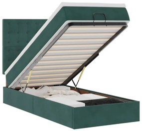 vidaXL Οθωμανικό κρεβάτι με στρώματα & LEDs Σκούρο πράσινο Βελούδο