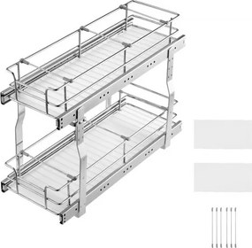 VEVOR 2-Tier Wire Pull Out Cabinet Under Sink Organizer 8.5"x21" Drawer Basket