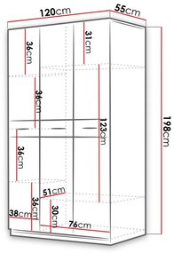 Ντουλάπα Nashville A107, Γυαλιστερό λευκό, Άσπρο, Γυαλιστερό ροζ, 198x120x55cm, 106 kg, Πόρτες ντουλάπας: Με μεντεσέδες, Αριθμός ραφιών: 6