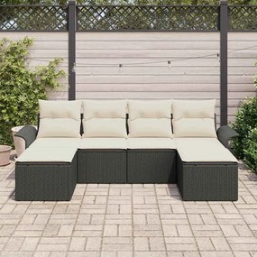 vidaXL Σετ Καναπέ Κήπου με μαξιλάρι 6 pcs Μαύρο Πολυ ράταν