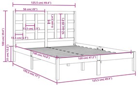 vidaXL Πλαίσιο Κρεβατιού Λευκό 120x190 εκ. Μασίφ Ξύλο Small Double