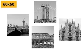 Σετ εικόνων πόλεων σε μαύρο & άσπρο - 4x 60x60