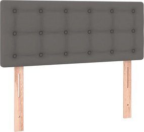 vidaXL Κρεβάτι Boxspring με Στρώμα &amp; LED Γκρι 90x190 εκ. Συνθ. Δέρμα