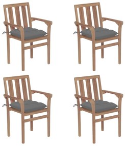 3073395 vidaXL Καρέκλες Κήπου Στοιβαζόμενες 4 τεμ. Μασίφ Ξύλο Teak &amp; Μαξιλάρια Γκρι, 1 Τεμάχιο