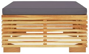 vidaXL Υποπόδιο Κήπου από Μασίφ Ξύλο Teak με Σκούρο Γκρι Μαξιλάρι