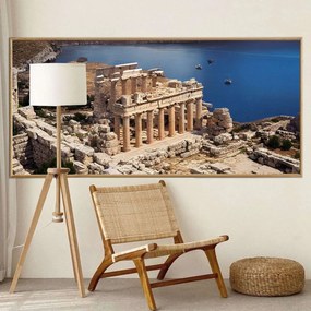 Πίνακας σε Plexiglass με Θέμα &#8220;Ερείπια της Ακρόπολης της Λίνδου στην Ρόδο&#8221; σε ξύλινη Κορνίζα - 80cmx50cm