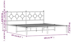 Πλαίσιο Κρεβατιού με Κεφαλάρι Λευκό 193 x 203 εκ. Μεταλλικό - Λευκό