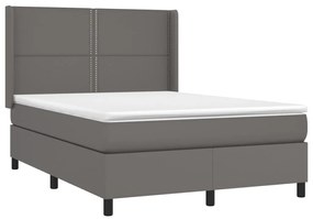 Κρεβάτι Boxspring με Στρώμα &amp; LED Γκρι 140x190 εκ. Συνθ. Δέρμα - Γκρι