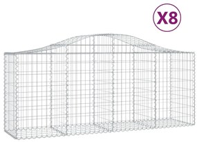 vidaXL Συρματοκιβώτια Τοξωτά 8 τεμ. 200x50x80/100 εκ. Γαλβαν. Ατσάλι