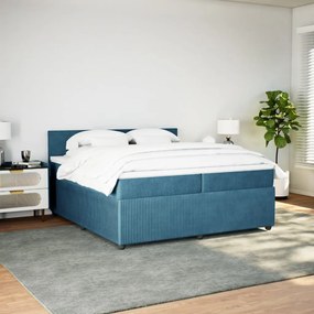 vidaXL Κρεβάτι Boxspring με Στρώμα Μπλε 200x200 εκ. Βελούδινο