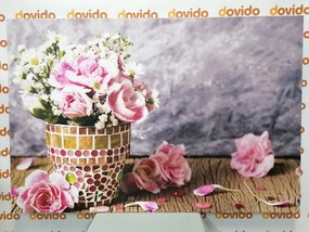 Εικόνα λουλουδιών γαρύφαλλου σε γλάστρα με μωσαϊκό - 120x80