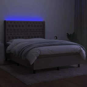 Κρεβάτι Boxspring με Στρώμα &amp; LED Taupe 140x190 εκ. Υφασμάτινο - Μπεζ-Γκρι