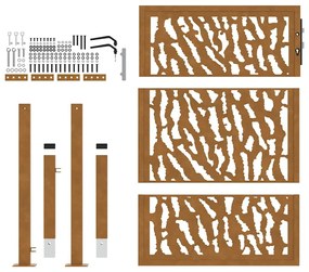 vidaXL Πύλη κήπου 105x130 cm από διαβρωμένο χάλυβα με σχεδιασμό ίχνους