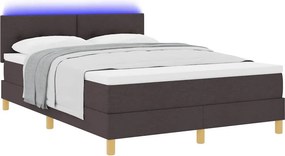 vidaXL LED Κρεβάτι με βάθρο Σκούρο Καφέ 140 x 200 cm ύφασμα