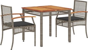 vidaXL Σετ Τραπεζαρίας Κήπου 3 τεμ. Γκρι Συνθ. Ρατάν με Μαξιλάρια