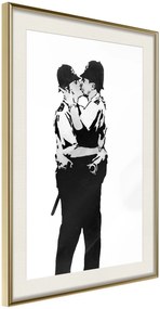 Αφίσα - Banksy: Kissing Coppers I - 20x30 - Χρυσό - Με πασπαρτού