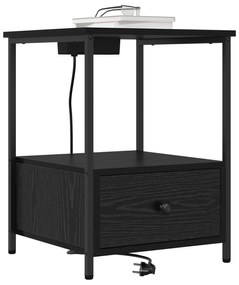 vidaXL Κομοδίνο με Σταθμό Φόρτισης 2 pcs Μαύρη δρυς Επεξεργασμένο ξύλο