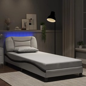 vidaXL Πλαίσιο Κρεβατιού με LED Λευκό/Μαύρο 80x200εκ Συνθετικό Δέρμα