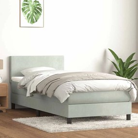 vidaXL Box Spring κρεβάτι με στρώμα ανοιχτό γκρι 100x220 εκ. Βελούδινο