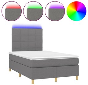 vidaXL Κρεβάτι Boxspring με Στρώμα &amp; LED Σκ.Γκρι 120x200 εκ Υφασμάτινο