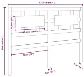 vidaXL Κεφαλάρι Κρεβατιού Γκρι 125,5 x 4 x 100 εκ. Μασίφ Ξύλο Πεύκου