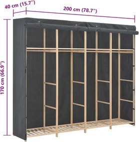 vidaXL Ντουλάπα Γκρι 200 x 40 x 170 εκ. Υφασμάτινη