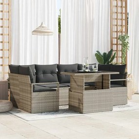 vidaXL Σετ κήπου 7 κομματιών με καναπέδες και μαξιλάρια σε ανοιχτό γκρι από πολυεστέρα ρατάν