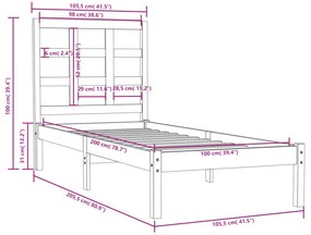 vidaXL Πλαίσιο Κρεβατιού Καφέ Μελί 100 x 200 εκ. Μασίφ Ξύλο Πεύκου