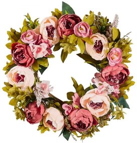 VEVOR Artificial Decorative Wreath 19 in Pink Peonies Hydrangeas Year Round