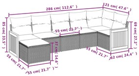 Καναπές Σετ 7 Τεμαχίων Μαύρο Συνθετικό Ρατάν με Μαξιλάρια - Μαύρο