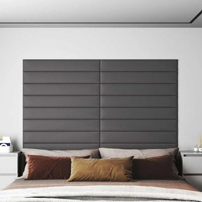 vidaXL Πάνελ Τοίχου 12 τεμ. Γκρι 90 x 15 εκ. 1,62 μ² Συνθετικό Δέρμα