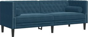 vidaXL Σετ Καναπέδων Chesterfield 2 Τεμαχίων με Στηρίγματα Μπλε Βελούδο