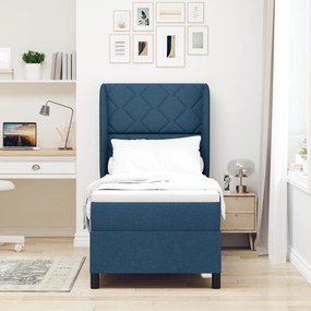 vidaXL Κρεβάτι Box Spring με Στρώμα - Μπλε, 80x200 εκ, Υφασμάτινο