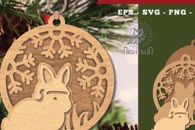 Intra απο ξύλο plywood 3mm-4mm πάχος Χριστουγεννιάτικο στολίδι με κομμένο λέιζερ με κουνέλι Δίασταση 8x8 cm INTRAFABR-112767978