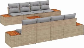 vidaXL Σετ Καναπέ Κήπου με μαξιλάρι 9 pcs Μπεζ Πολυ ράταν